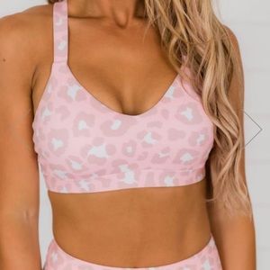 Pink Lily run to you leopard sports bra
